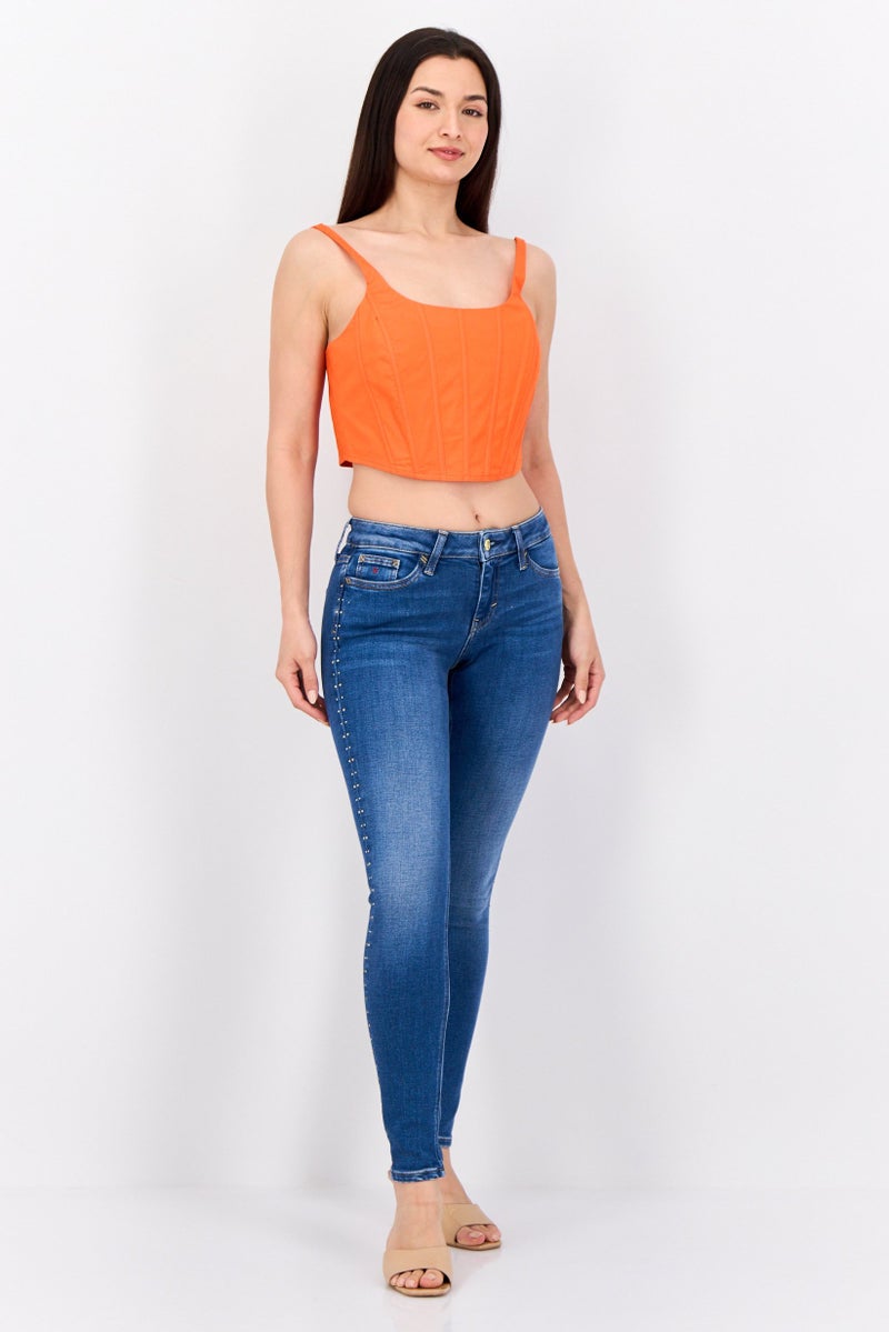 ESPRIT Women Skinny Fit Embellished Stretchable Jeans, Navy - Image 3